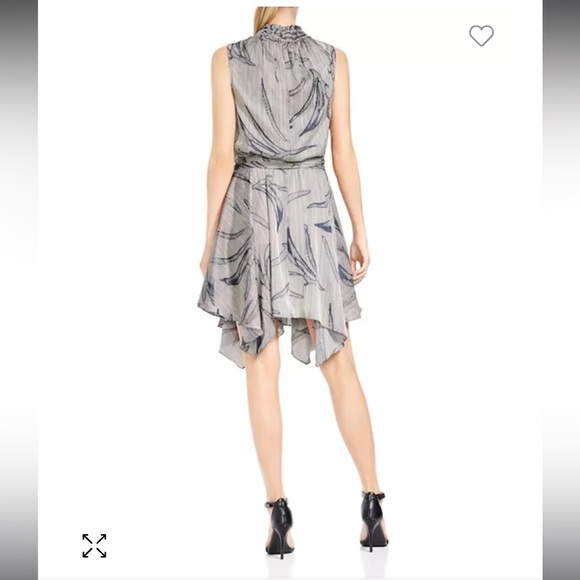 HALSTON HERITAGE Sleeveless Printed Mock-Neck Dress Stone/Steel Blue Sz 10 - Picture 8 of 11